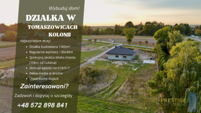 1360 m2 Działki budowlanej pod Lublinem - Tomaszowice-Kolonia  - Lubelskie